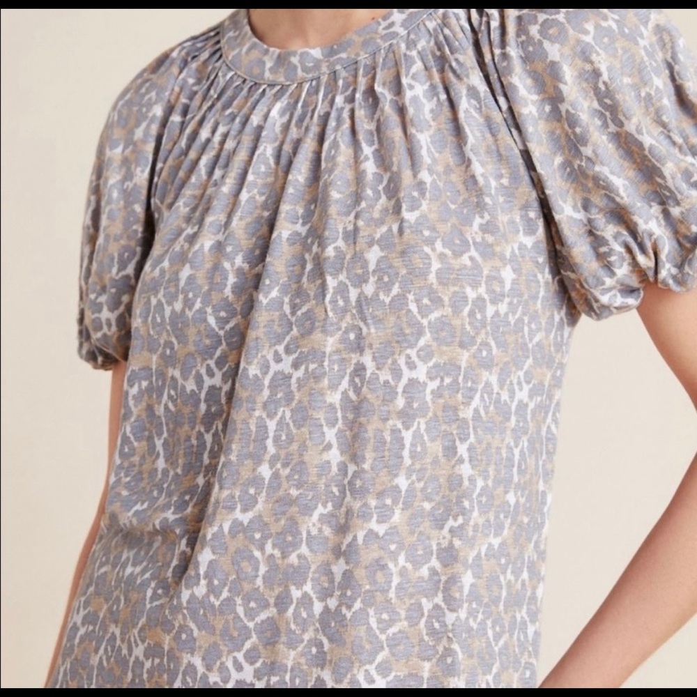 Anthropologie Cheetah Print Top with Puff Sleeve Detail